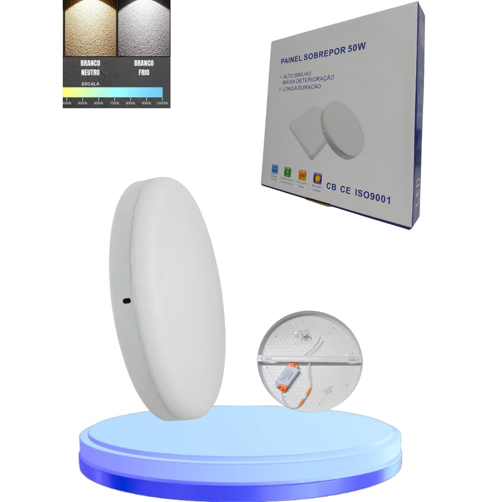 Plafon Led Borda Infinita 50W REDONDO SOBREPOR Bivolt Branco Frio 6500K - Ilumimax