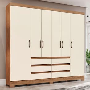 Guarda-Roupa Casal 6 Portas 6 Gavetas Nature/Off White B355 - Briz
