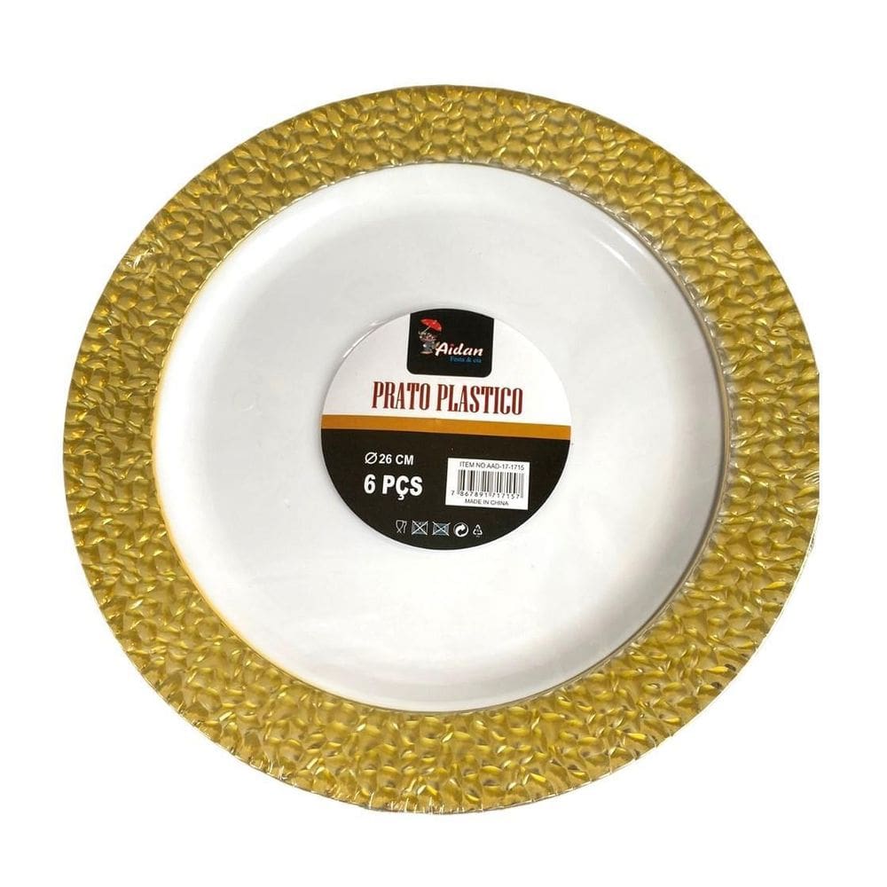 Prato Plástico 26Cm Redondo Jantar De Natal Ano Novo 6 Pçs