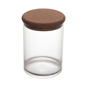 Pote De Vidro Canelado Redondo Tampa Em Rolha Cortiça 850Ml