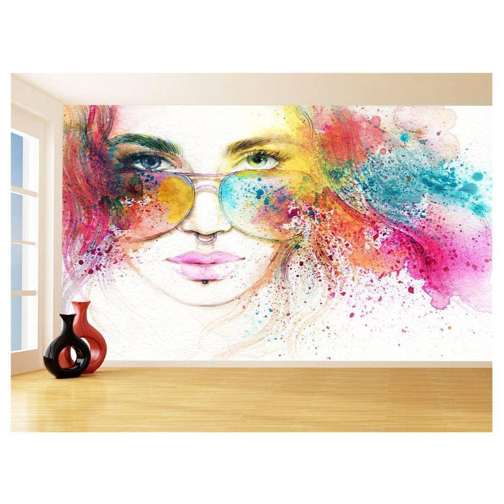 Papel De Parede 3D Arte Rosto Mulher Colorido 3,5M Tra65