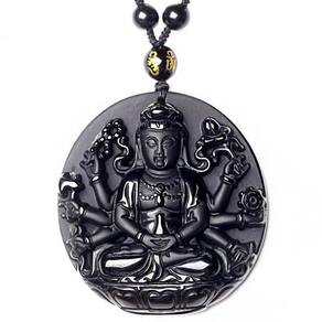 Colar Com Pingente Buda Adorando Amitabha Relevo Preto 30cm