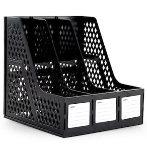 Suporte Organizador de Mesa Porta Revistas Livros Pasta Objetos Triplo Preto