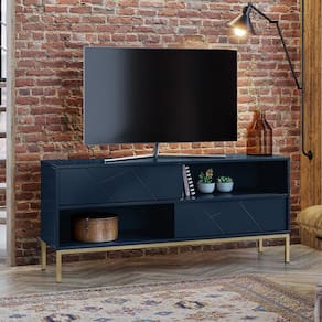 Rack Industrial Tetris Até 55 Polegadas 2 Portas Azul Navy - Olivar Móveis