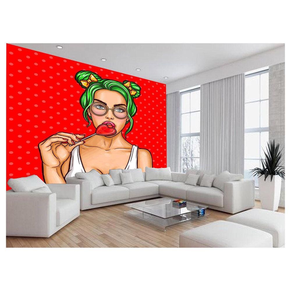 Papel De Parede 3D Arte Rosto Mulher Colorido 3,5M Tra145