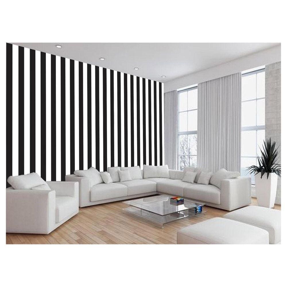 Papel De Parede Listras Preto Branco Verticais 3,5M Lst44