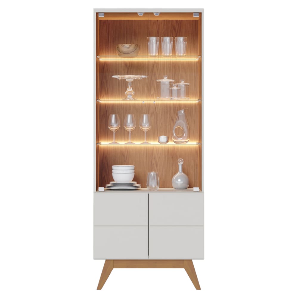 Cristaleira com 3 Prateleiras Milão Off White Matte Freijó