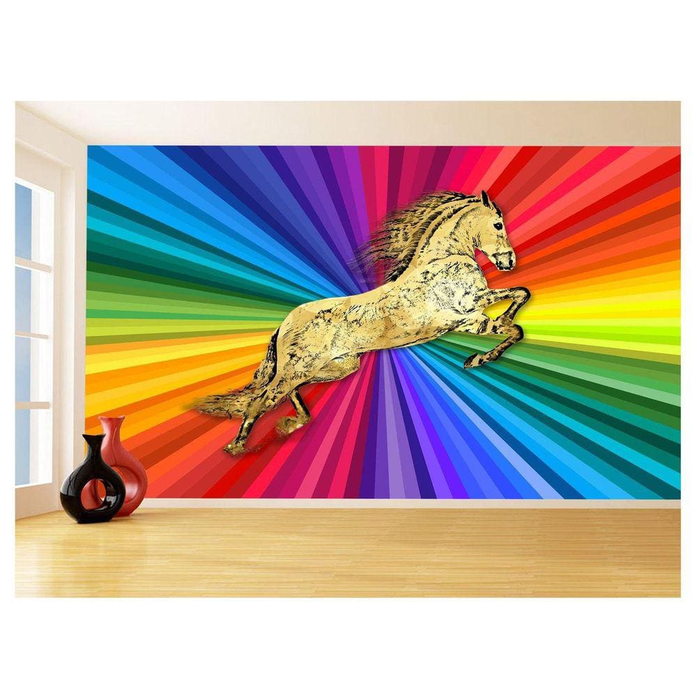 Papel De Parede 3D Animais Pop Art Cavalo Cores 3,5M Pxa318