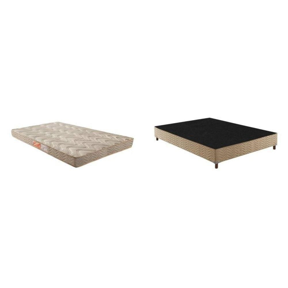 Box Casal Júlia 42x138x188cmcom Colchão Casal Unique D33 Duoface 20x138x188cm Rustico Bege