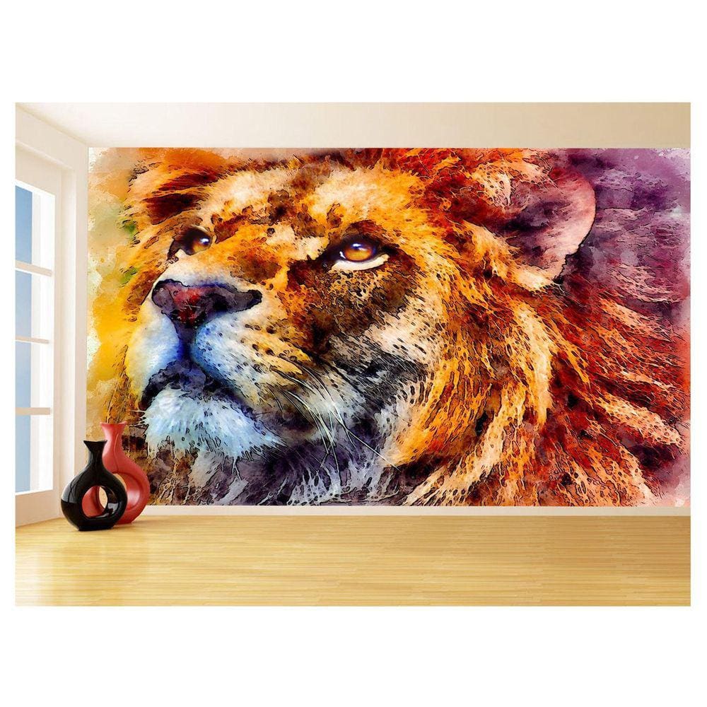 Papel De Parede 3D Animais Leão Rosto Rei Olhar 3,5M Anm447