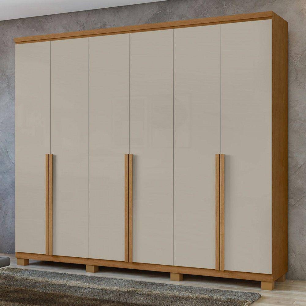 Guarda-Roupa Casal Alonzo 6 Portas 4 Gavetas 100% Mdf Amêndoa Clean/Off White - Móveis Lopas