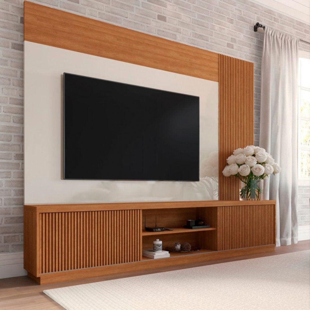 Estante para TV Até 75 Polegadas Cardiff 2 Portas Naturalle/Off White - Panorama Móveis