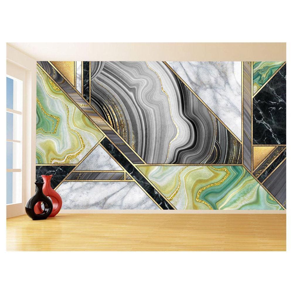Papel De Parede 3D Estilo Marmore Cores Formas 3,5M Mbr51