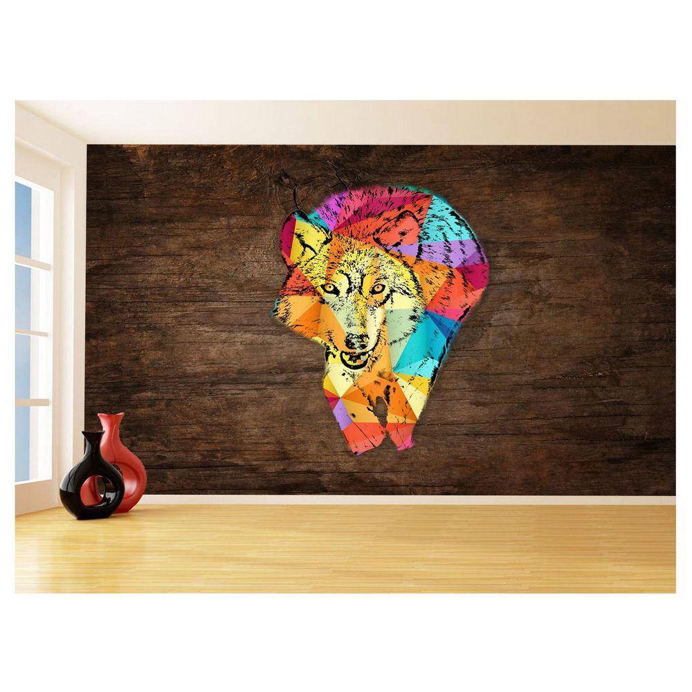 Papel De Parede Animais Pop Art Lobo Colorido 3,5M Pxa623
