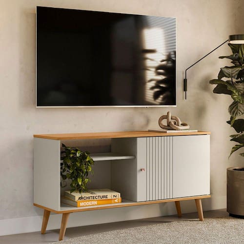 imagem-Rack para TV Até 50 Polegadas Rubi 1 Porta 1 Prateleira Nature/Off White - Linea Brasil - Bege