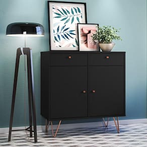 Aparador Retro Metal Onix 2 Portas 2 Gavetas Preto - Olivar Móveis