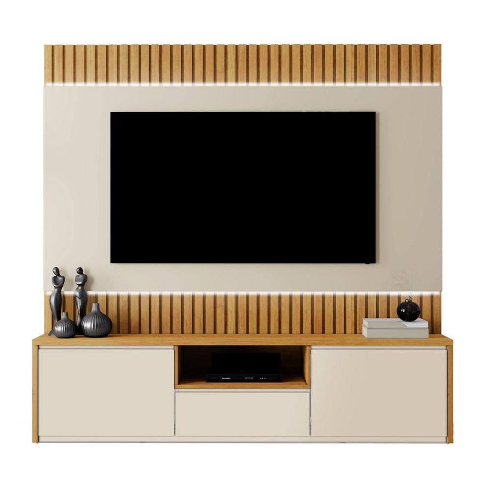 Home Para Tv 58" Aurora Ripado Com Led 1,80m Naturalle Off White