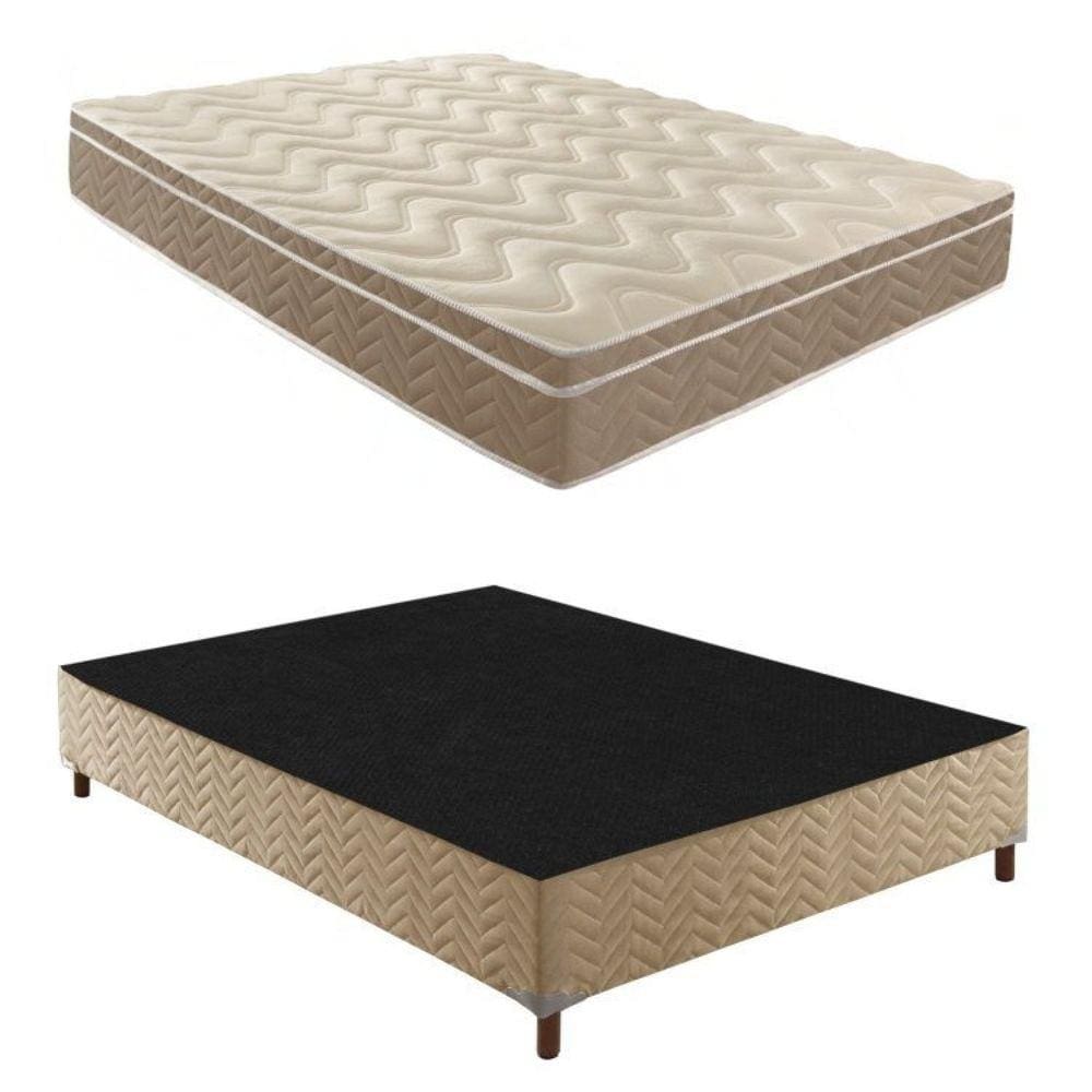 Box Casal Júlia 42x138x188cmcom Colchão Casal Unique Anatômico D28 25x138x188cm Rustico Bege