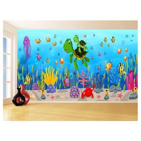 Papel De Parede 3D Infantil Fundo Do Mar Peixes 3,5M Azs324