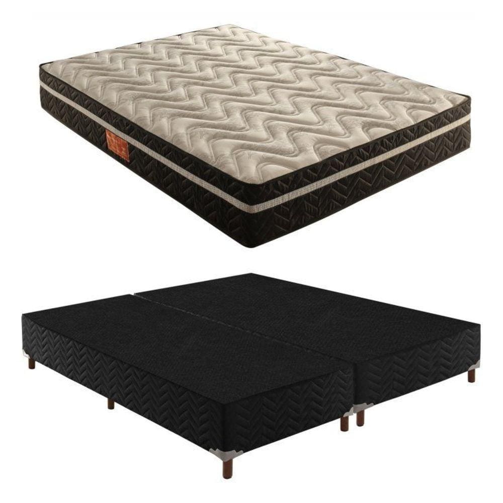 Box Queen Íris 42x158x198cm com Colchão Queen Molas Extrapedic Íris 28x158x198cm Preto Elegancy