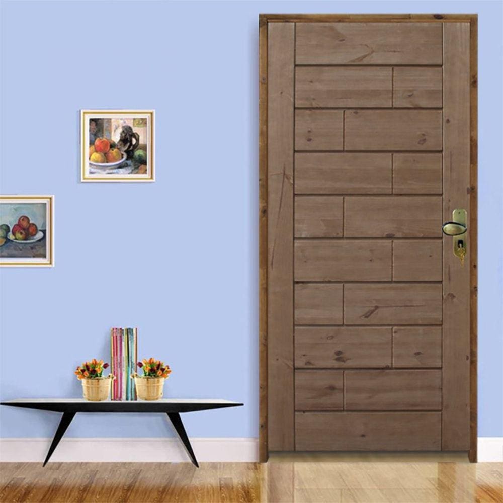 Kit Porta Pronta Sala 3b Pinus 210x92cm Direito Batente Pinus 11cm Fechadura Stilo Cromada Externa