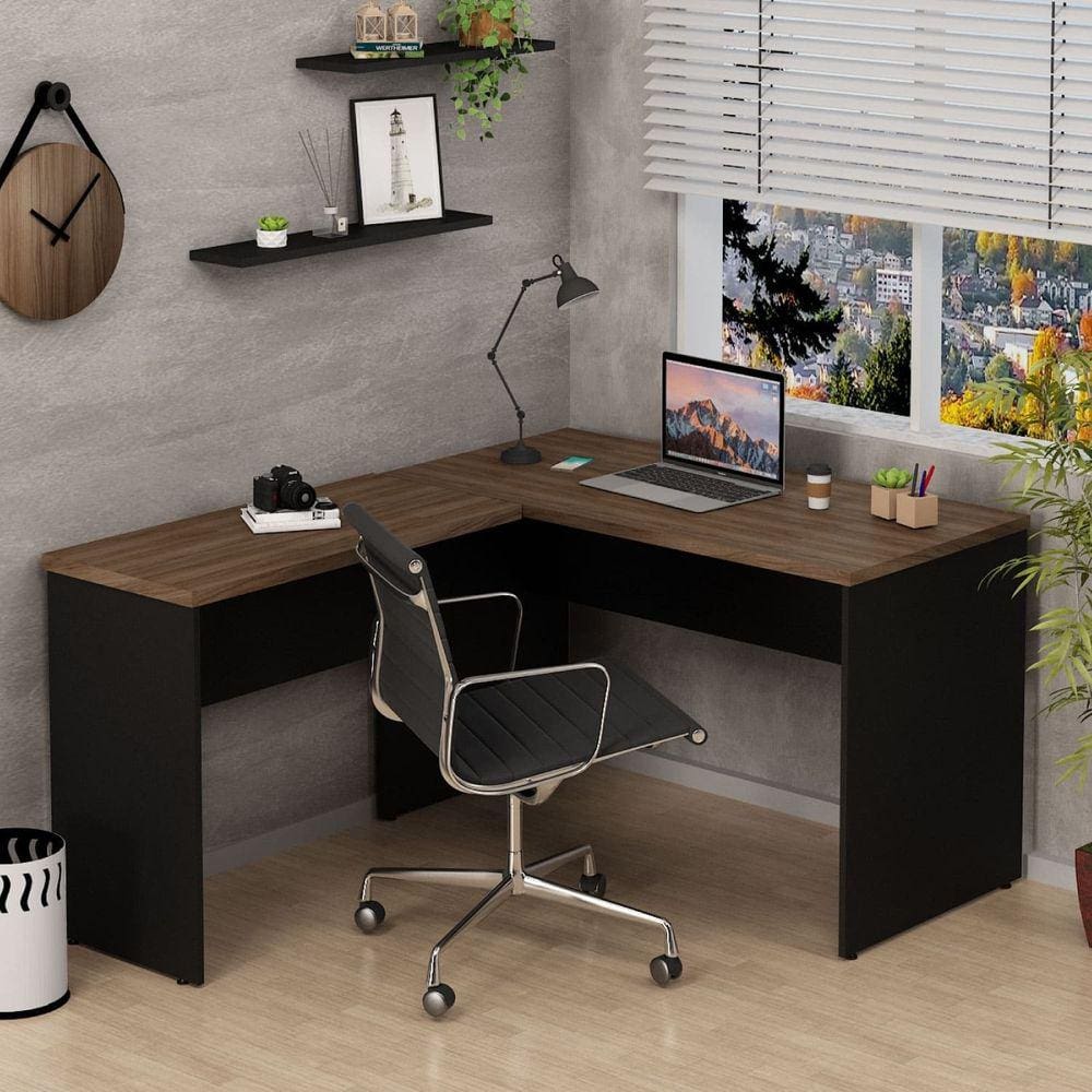 Mesa De Escritório em L 120x150cm Tampo 30mm Nogal