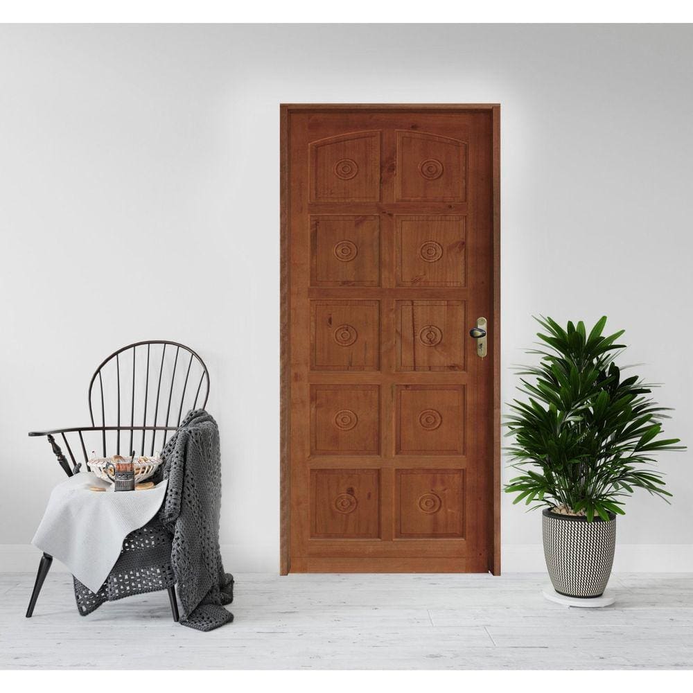 Kit Porta Pronta Torneada 10 Bicos Coleção Urban Fechadura Mecânica 214x88x14 Rodam Portas Marrom