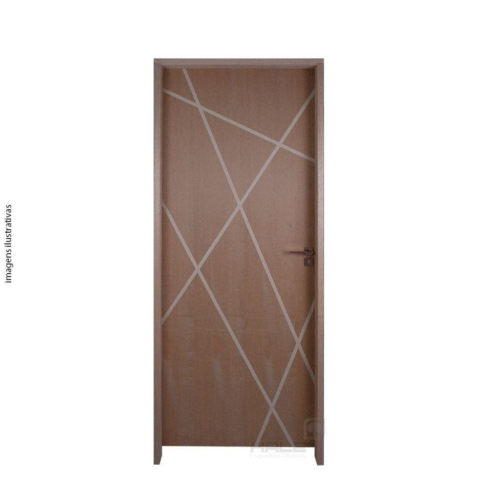 Kit Porta de Madeira 210x80cm Fechadura Mecânica Batente 14cm
