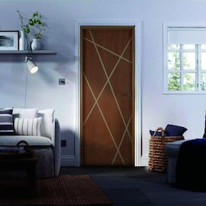 Kit Porta de Madeira Frisada 210x80cm Batente 14cm Fechadura Manual
