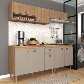 Cozinha Modulada Marti 06 com Tampo 5 Peças Mel/Cinza
