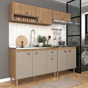 Cozinha Modulada Marti 06 sem Tampo 4 Peças Mel/Cinza