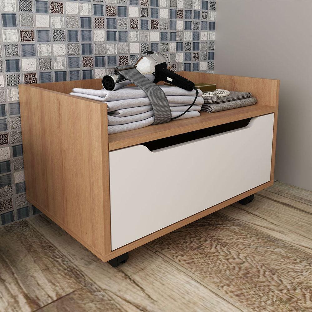 Balcão Gabinete com 1 Gavetas Rodízio 60x37,7cm Amêndoa Branco