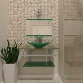 Gabinete de Vidro 60cm com Cuba Quadrada Verde