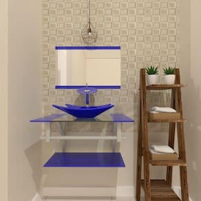 Gabinete de Vidro 60cm com Cuba Retangular Azul Escuro