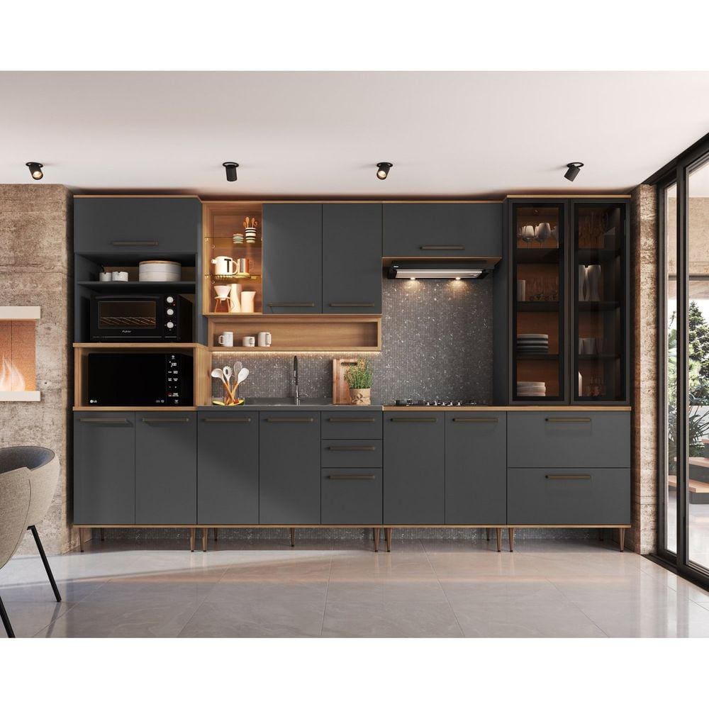 Cozinha Modulada Isabelle 6 Peças com Torre Quente Para2fornos Freijó/Grafite