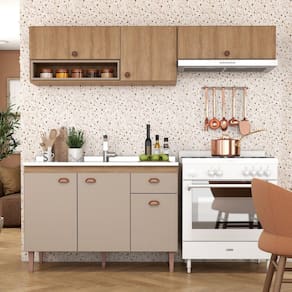 Cozinha Modulada Marti 07 sem Tampo 3 Peças Mel/Cinza