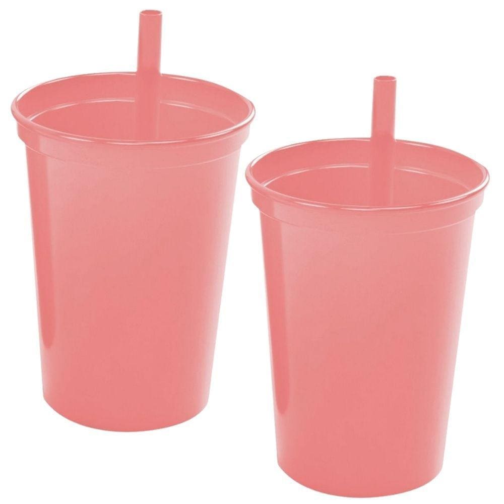 Copo infantil com canudo fixo 300ml Plasutil 2 rosa unidades ref. 2581