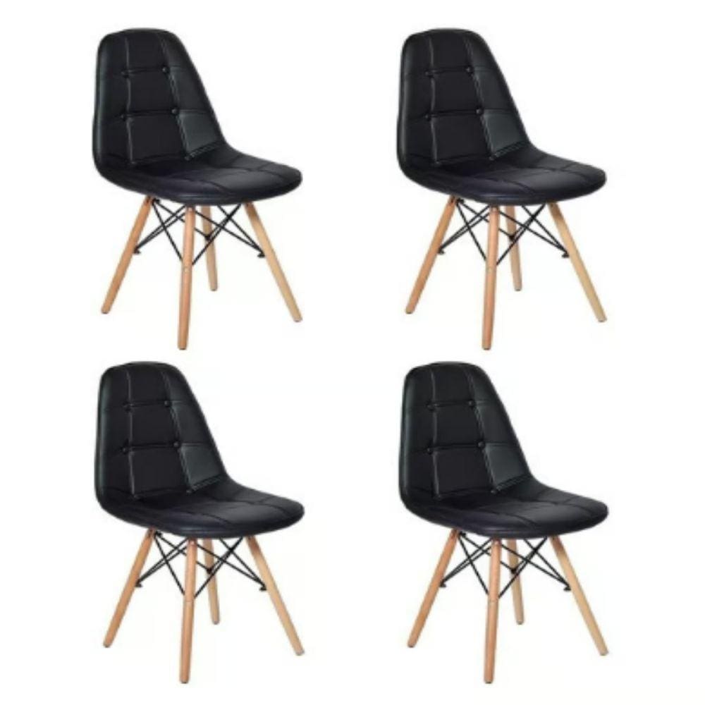 Kit 4 Cadeiras sem Braços Eames Botone Preto