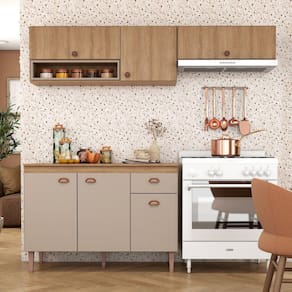 Cozinha Modulada Marti 07 com Tampo 4 Peças Mel/Cinza