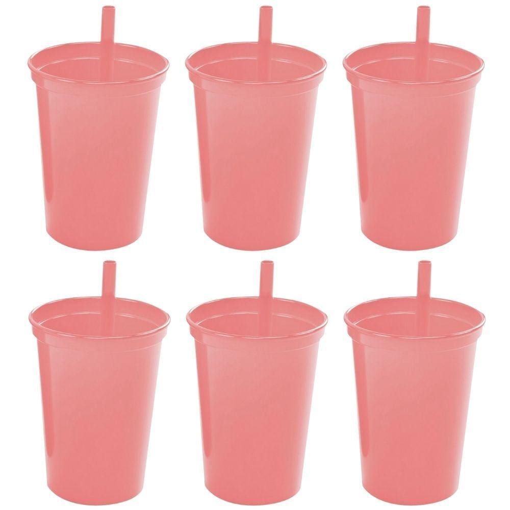 Copo infantil com canudo fixo 300ml Plasutil 6 rosa unidades ref. 2581