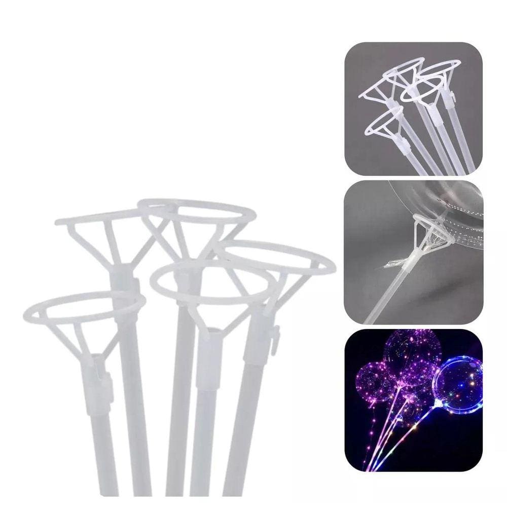 Kit 50 Varetas 50cm Pega Balão Transparente C/ Suporte Grossa