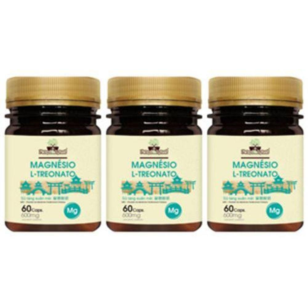 Kit 3 Un - Magnesio L Treonato 600Mg 60 Caps Folha & Raizes