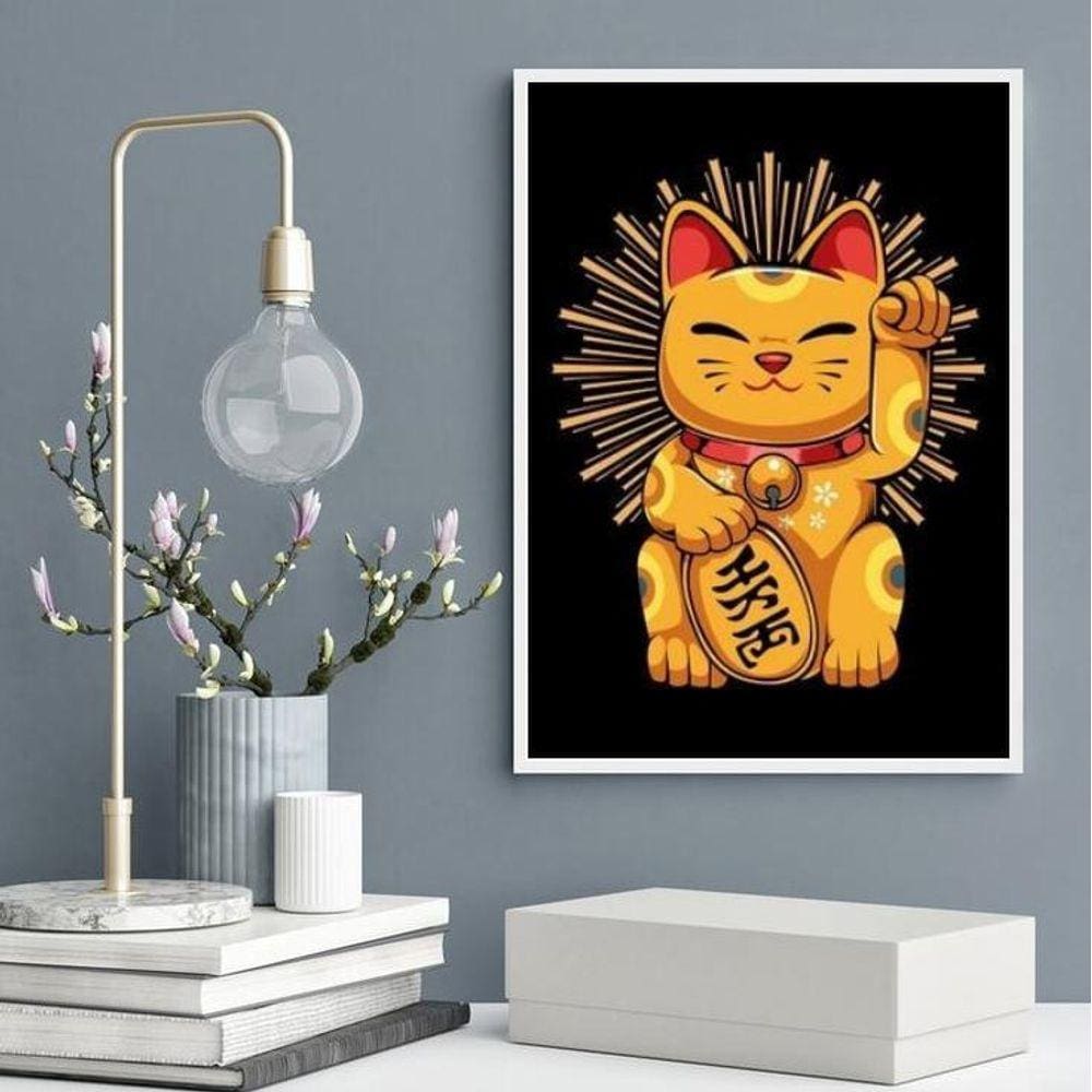 Quadro Decorativo Gato Maneki Neko 33X24Cm