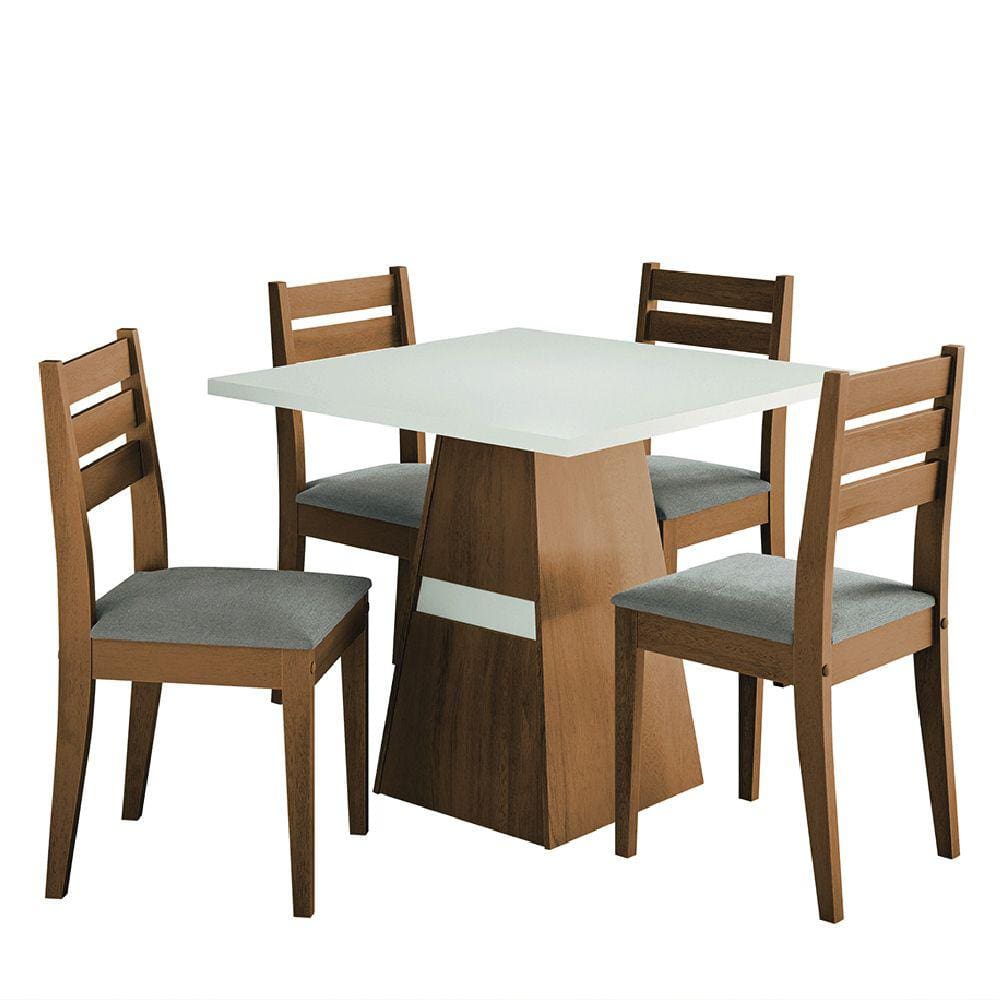Conjunto Sala de Jantar Mesa Dakar 0,90m 4 Cadeiras Cedro / Off White / Mascavo Dobuê
