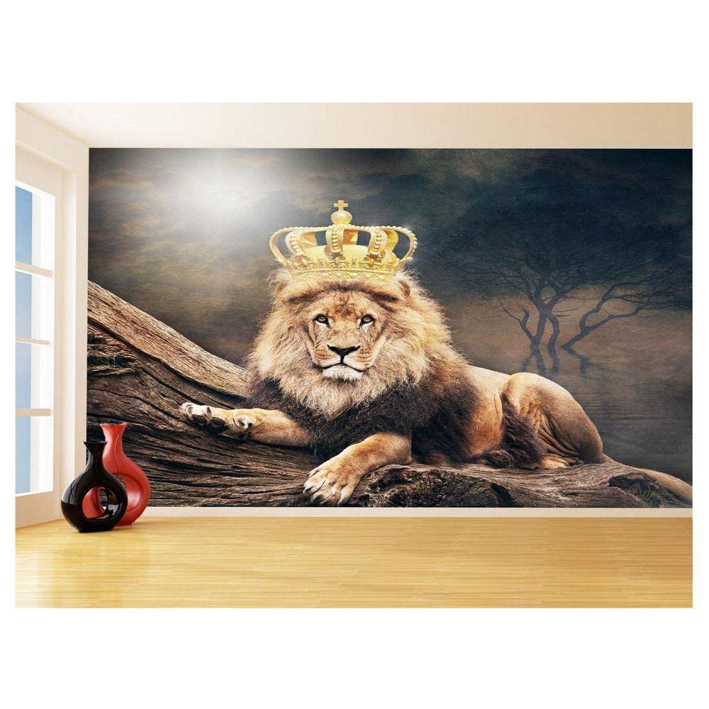 Papel De Parede 3D Animais Leão Rosto Rei Olhar 3,5M Anm448