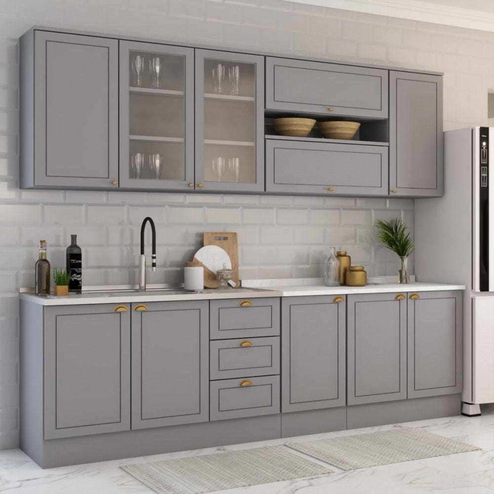 Cozinha Completa Dallas 11 Portas 3 Gavetas 100% Mdf Americana Cinza - Panorama Móveis