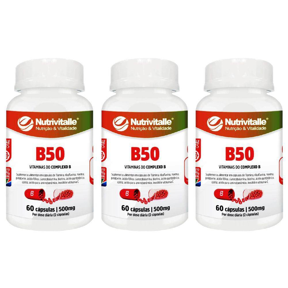 Kit 3 Un - B50 Vitaminas Do Complexo B 500Mg - Nutrivitalle