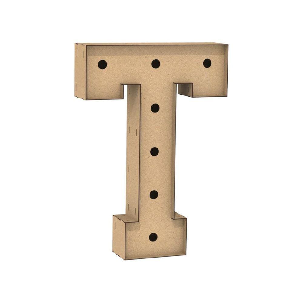 Letra Caixa Grande T Mdf 90Cm Altura Furo Lampada Iluminação