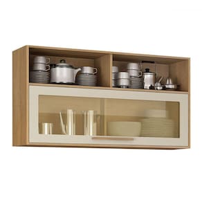 Armário Aéreo Cozinha 120 Cm Salvador 1 Porta com Vidro Cinamomo/Off White - Valdemóveis