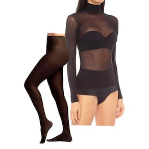 Blusa Gola Alta Fio 40 Segunda Pele + Meia Calça Preta Fio 40 Tamanho Único